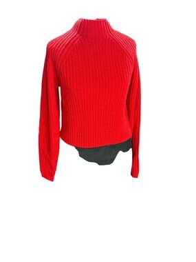 Red Ribbed Knit High Neck Sweater Womens Size S By H&M Divided
